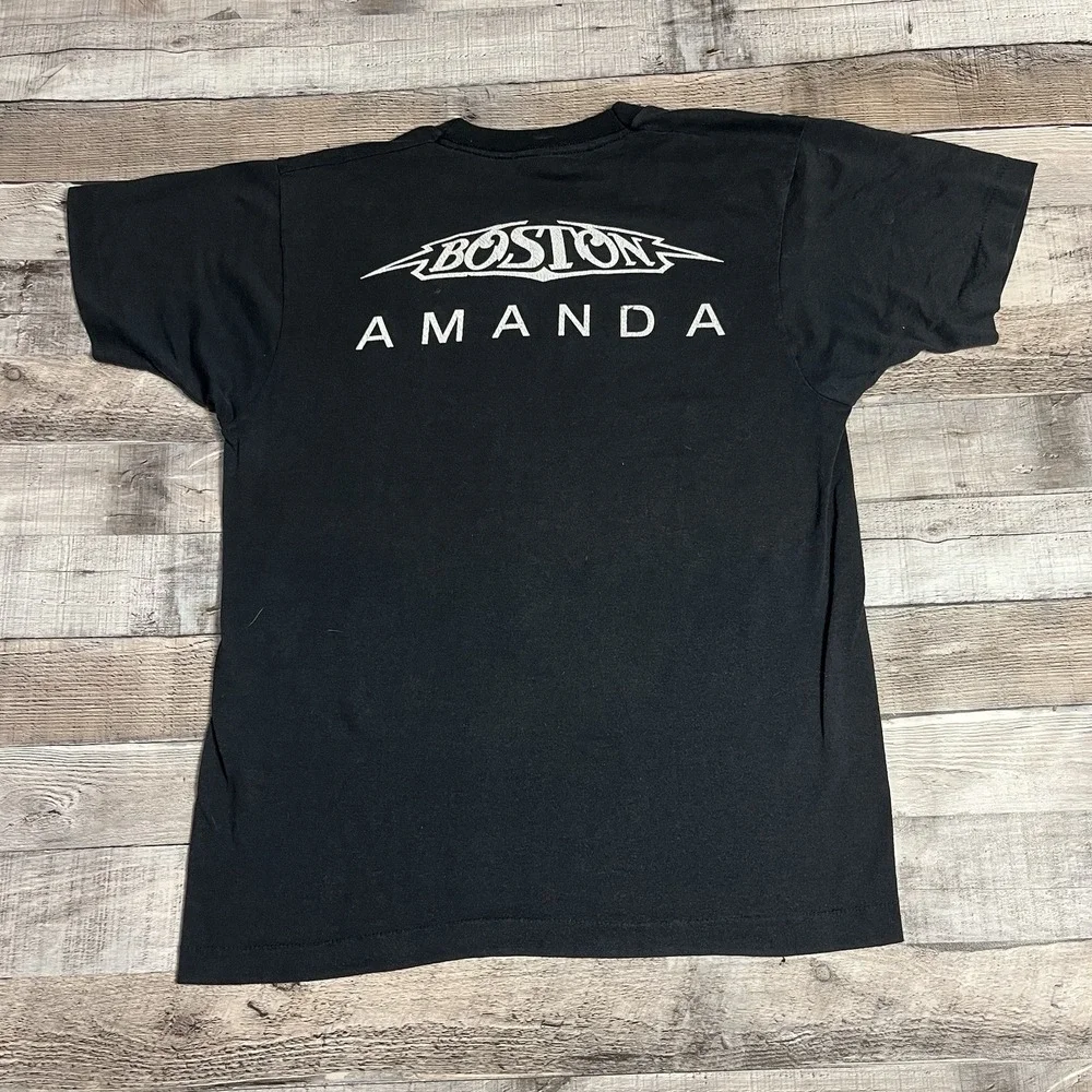 Boston Shirt Size Large Black Vintage 80s Parking Lot tee Rock Band Tee Amanda